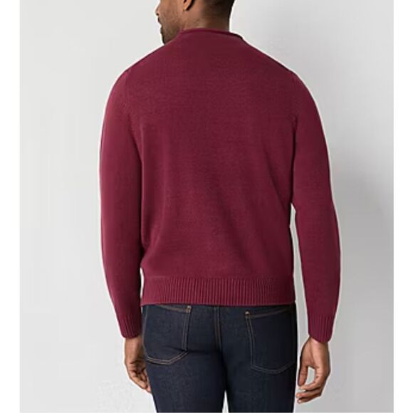 NWT ST. JOHN’S BAY Men’s Sweater L Roll Neck Burgundy Red Classic Fit Soft Knit - Picture 2 of 16